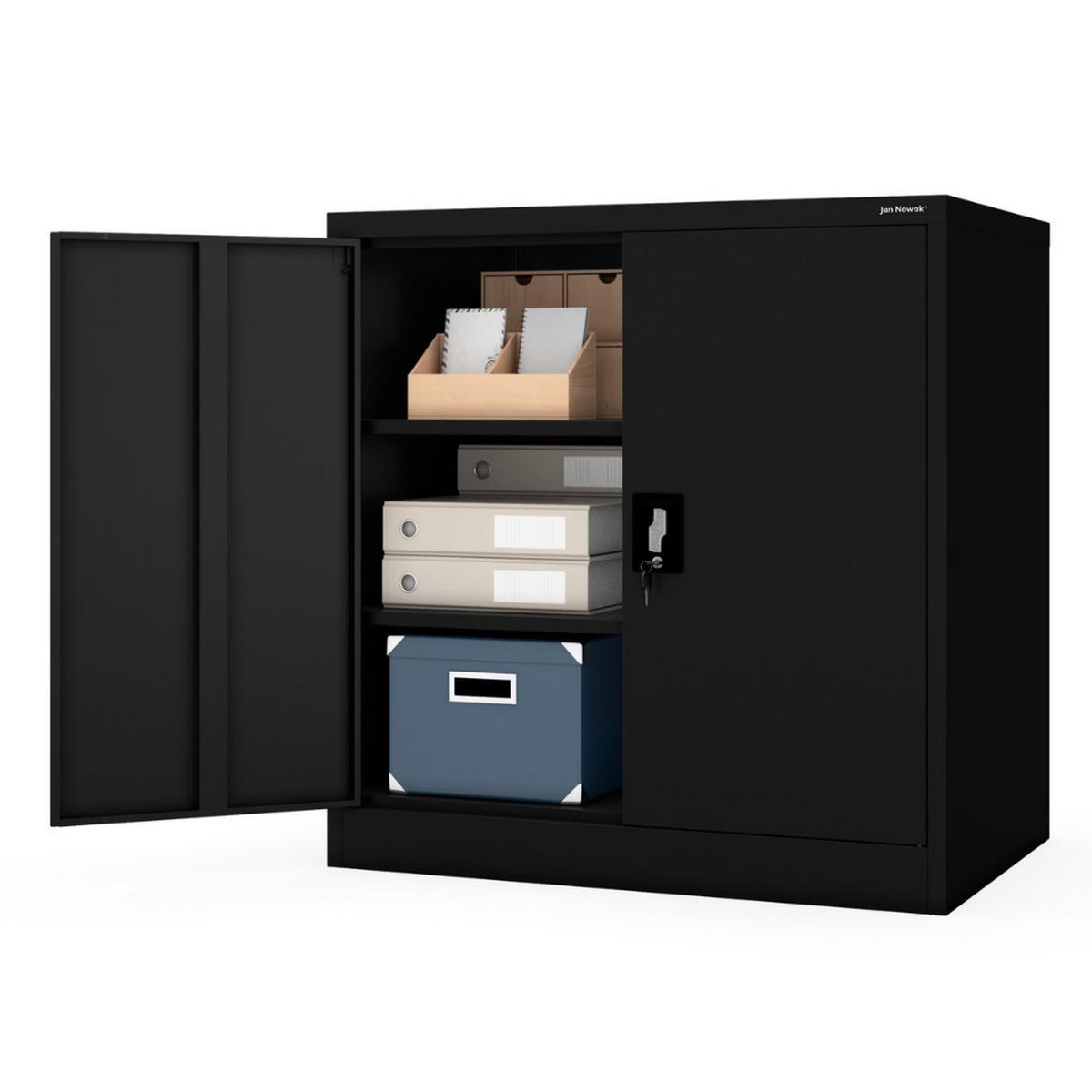 AKTENSCHRANK abschließbar KADO Flügeltüren 93x90x60cm Schwarz - Schwarz, Metall (93/90/60cm) - DELUKE