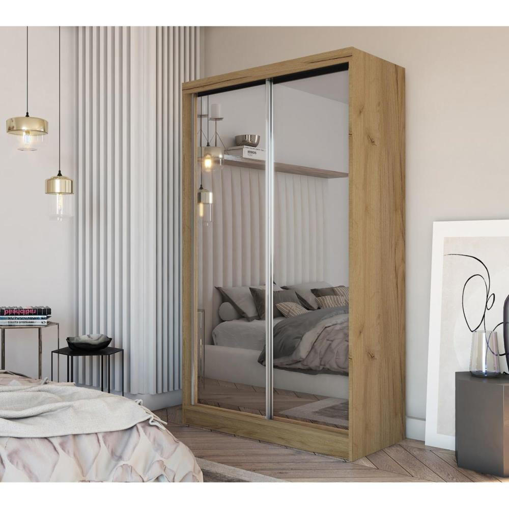 SCHWEBETÜRENSCHRANK Debra 120/216/61 eiche Artisan mit Spiegel - Eiche Artisan, Holzwerkstoff (120/216/61cm) - Beautysofa