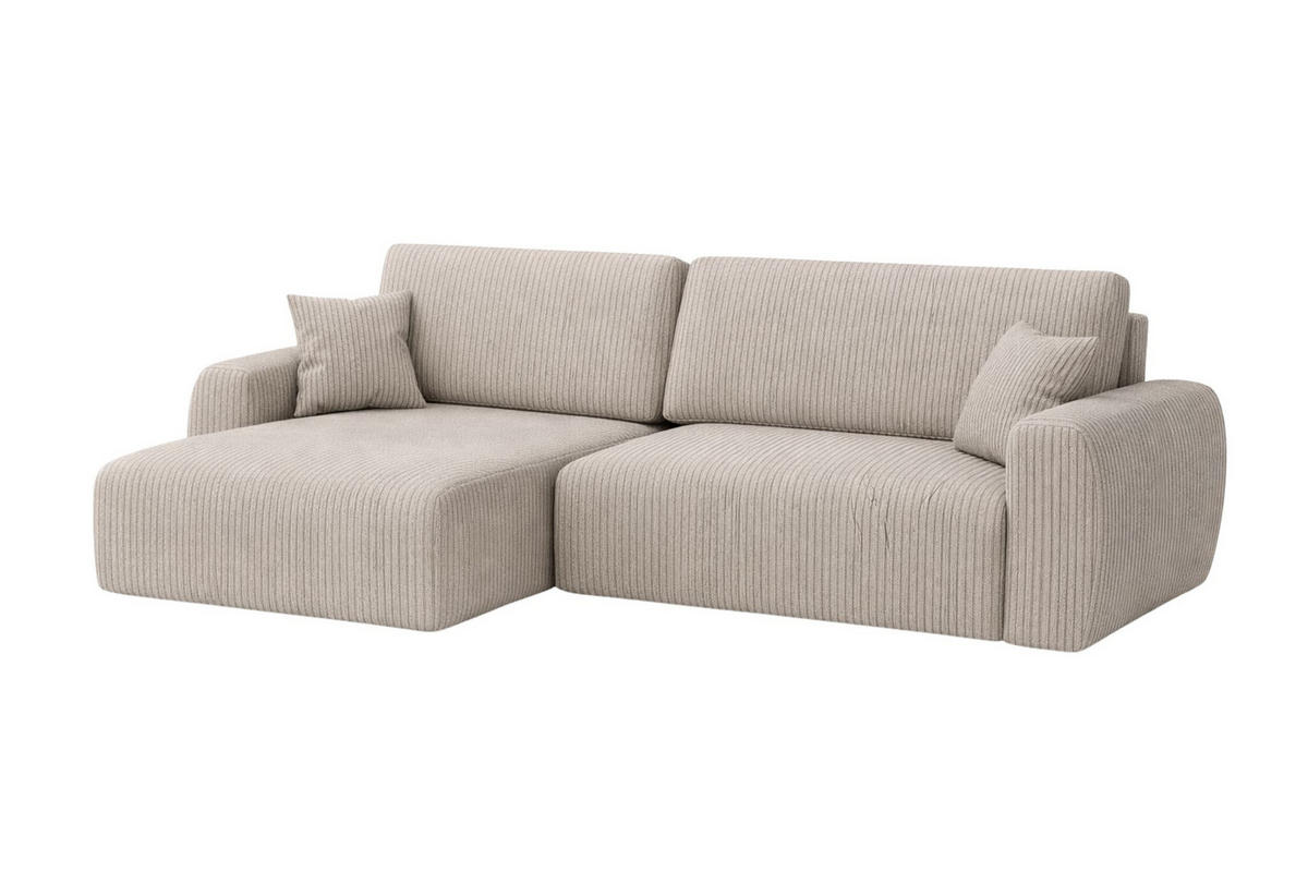 ECKSOFA Mit Schlaffunktion Ariel L, Cordstoff, Stoff Poso, Dunkelbeige, Links - Beige, Holz (250/142cm) - Kaiser Möbel