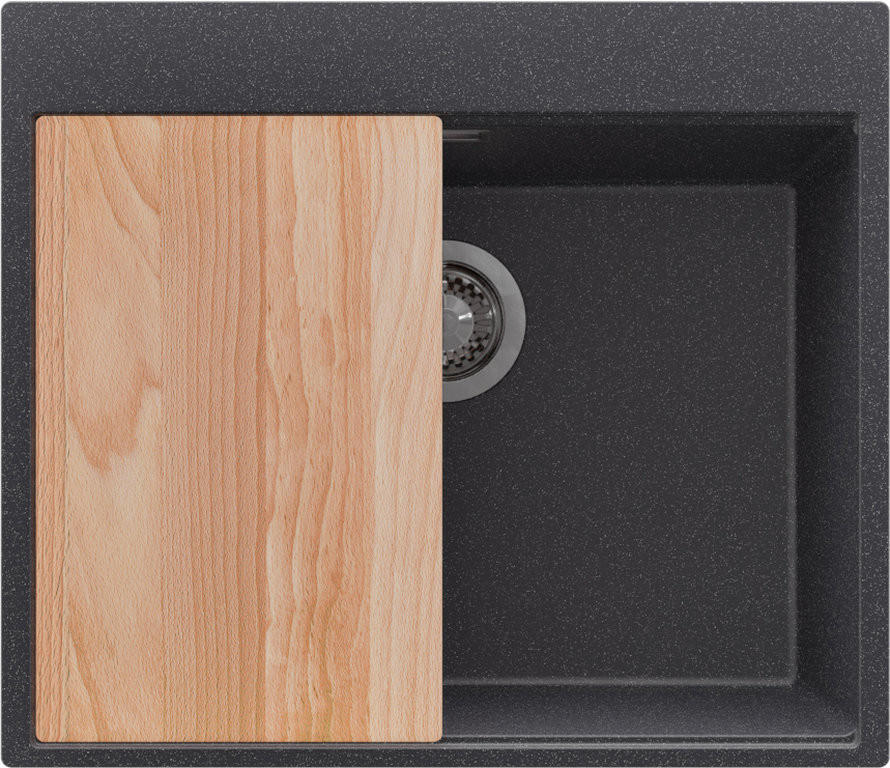 SPÜLBECKEN Oslo, 2-er set Anthrazit 58/50 cm 1 Becken + Ablauf-Set + Schneidebrett ab 60er Unterschrank - Chromfarben/Anthrazit, Kunststoff (58/20/50cm) - Primagran