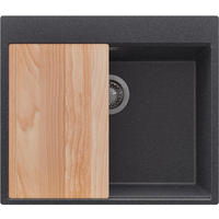 SPÜLBECKEN Oslo, 2-er set Anthrazit 58/50 cm 1 Becken + Ablauf-Set + Schneidebrett ab 60er Unterschrank - Chromfarben/Anthrazit, Kunststoff (58/20/50cm) - Primagran