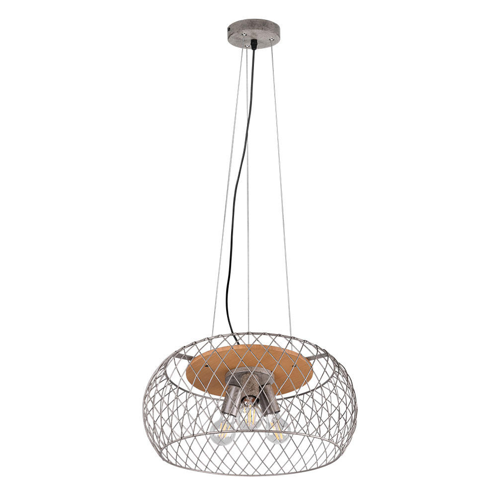 PENDELLEUCHTE Metall Silber rund Drahtgeflecht - Silberfarben, Holz (50/50/150cm)