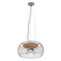 PENDELLEUCHTE Metall Silber rund Drahtgeflecht - Silberfarben, Holz (50/50/150cm)