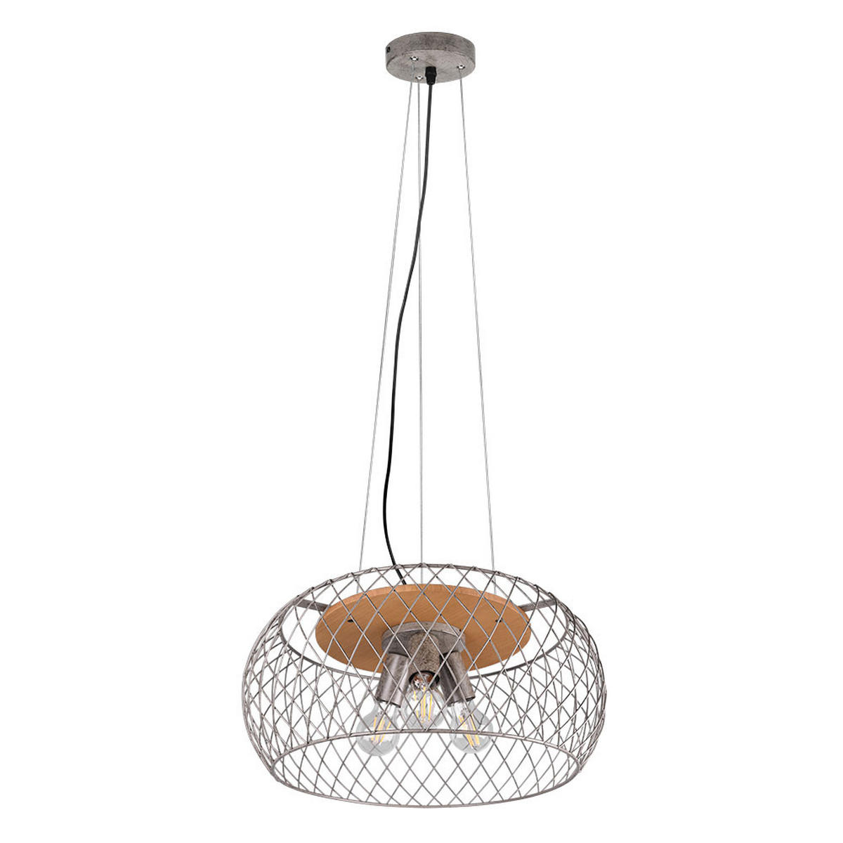 PENDELLEUCHTE Metall Silber rund Drahtgeflecht - Silberfarben, Holz (50/50/150cm)