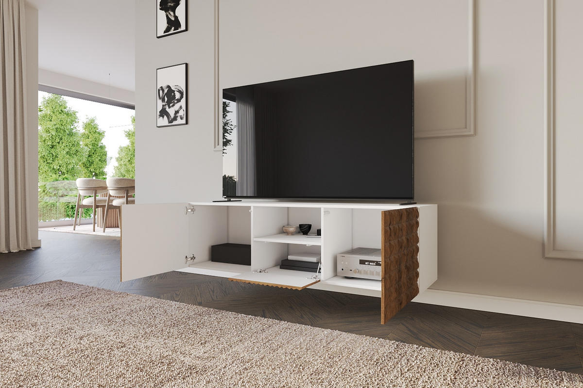 LOWBOARD VIRA-W 140x40x41 cm - Weiß / Katania - Eiche Wotan, Holzwerkstoff (140/40/41cm) - ALTDECOR