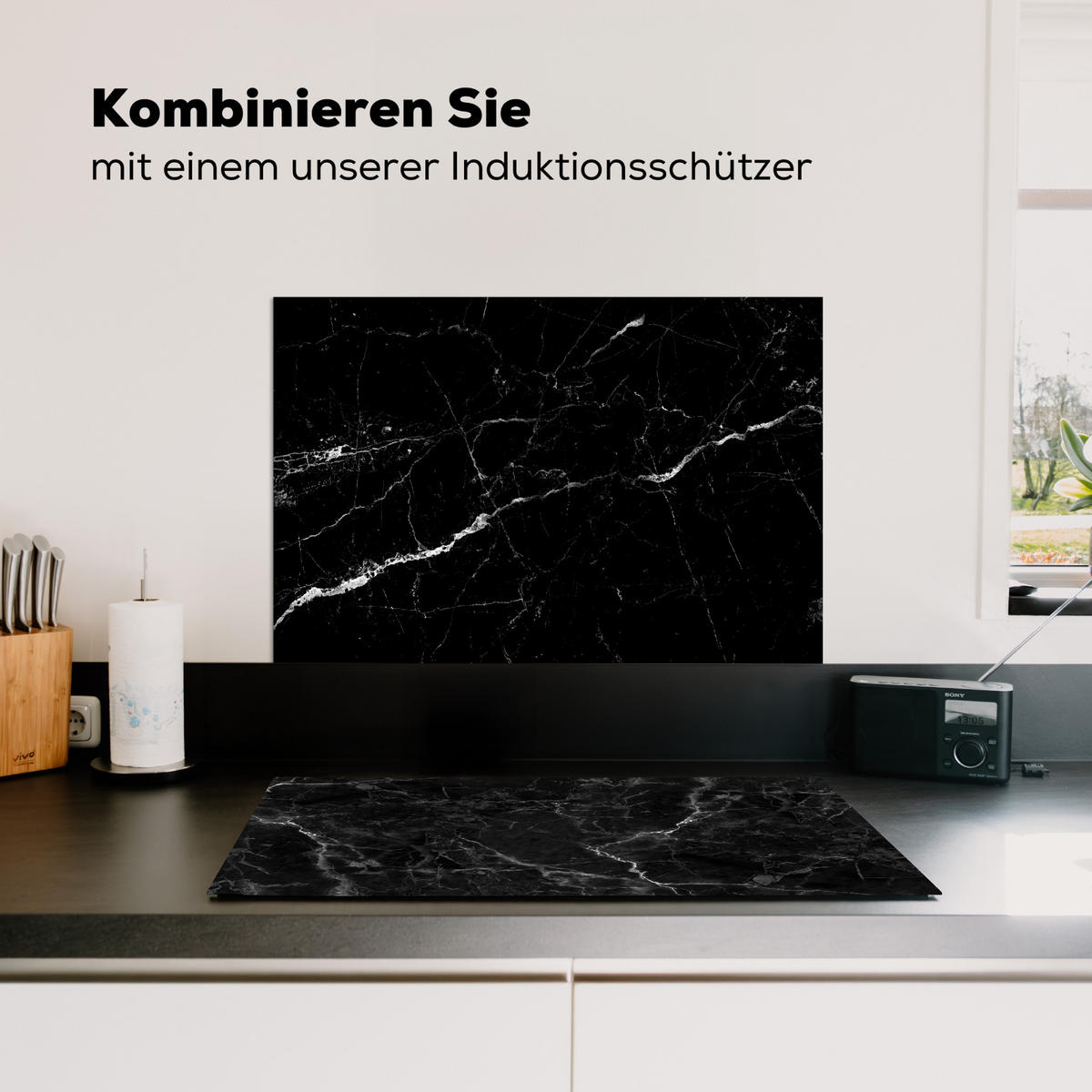 SPRITZSCHUTZ KÜCHE Marmoroptik - Schwarz - Luxus 70x50 cm - Grau, Metall (70/0.3/50cm) - MuchoWow