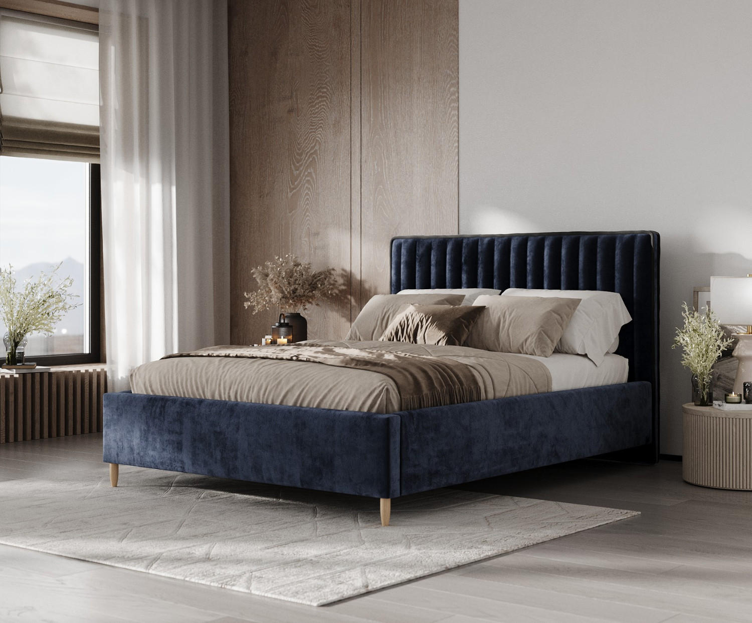 Thumbnail - AltaBeds Polsterbett, Dunkelblau, Textil, Buche, Kiefer, 160x200 cm, Oeko-Tex® Standard 100, Handmade in Europe, Schlafz...