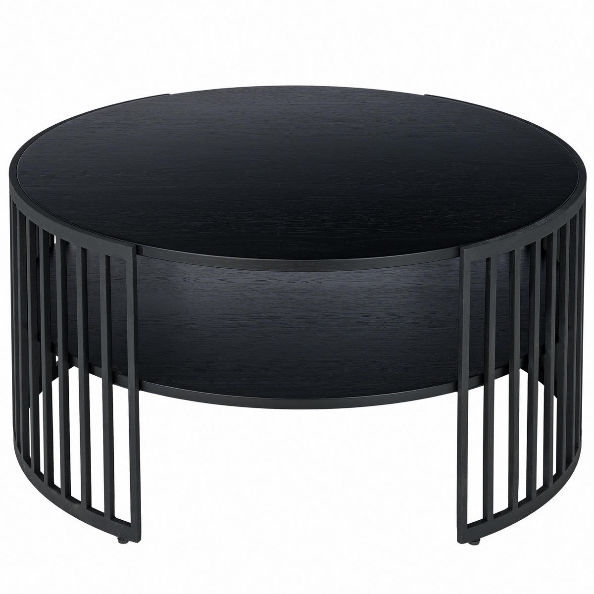 HOME24 Couchtisch Allumnu - Eichefarben/Schwarz, Holzwerkstoff/Metall (77/77/41cm) - home24