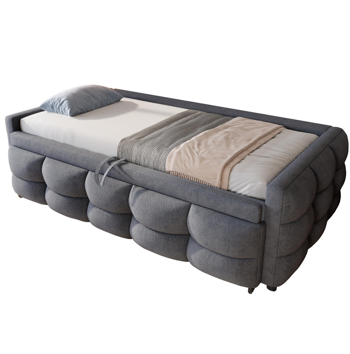POLSTERBETT 90/190 cm grau aus Samtstoff ausziehbar - Grau, Textil (90/190cm) - OKWISH
