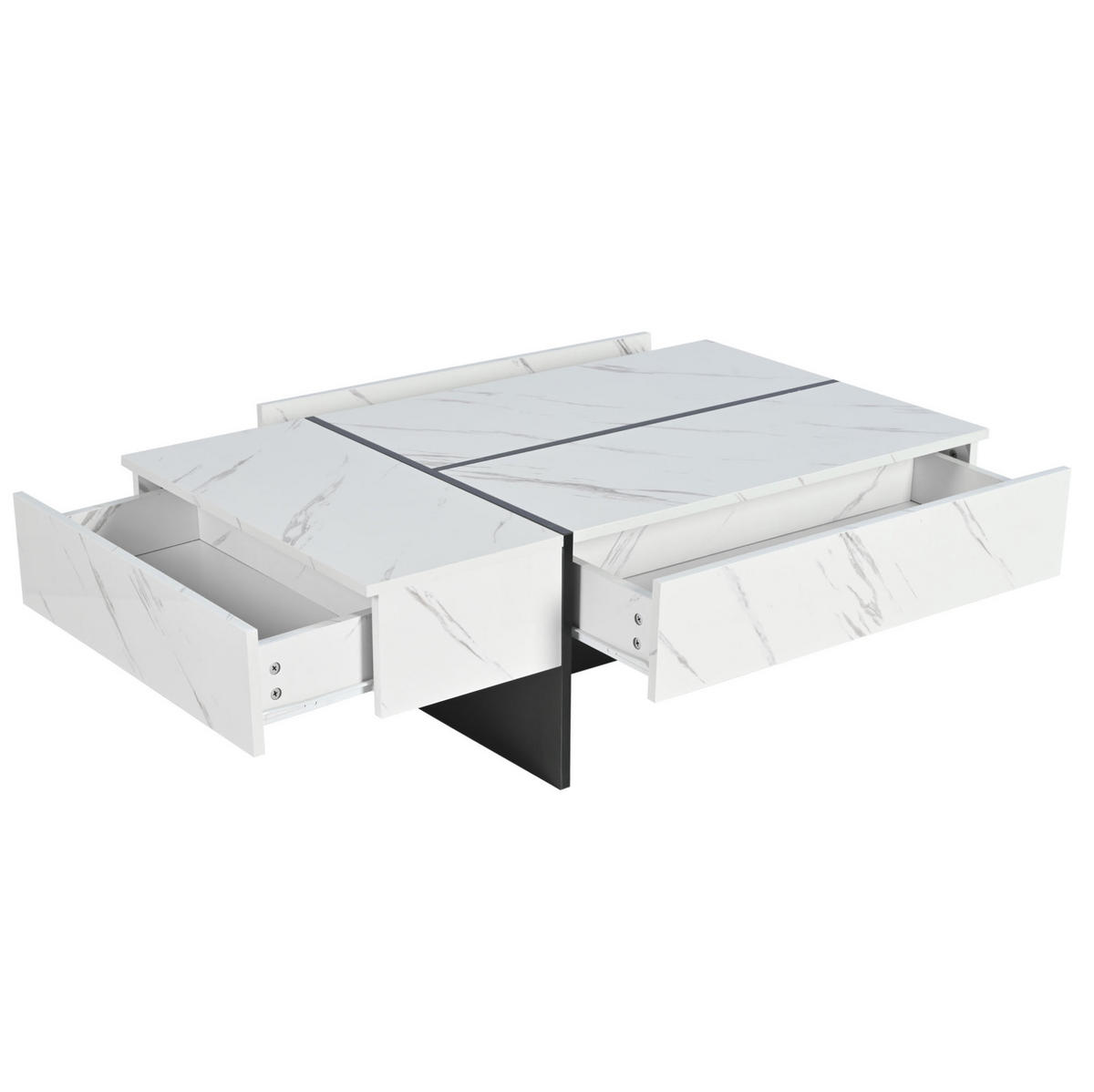 KONFERENČNÝ stolík 105/60/35 cm s 3 zásuvkami, LED osvetlením a vysokolesklou doskou s mramorovým dekorom, Biela - biela, kompozitné drevo (105/60/35cm) - Redom