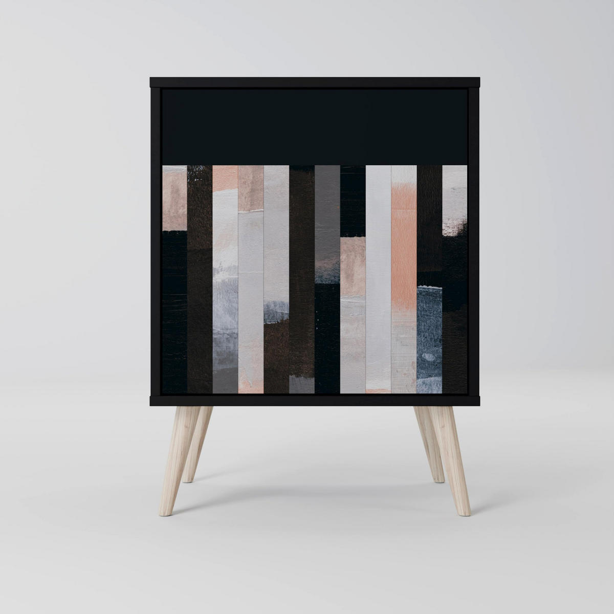 SIDEBOARD COLLAGE OF RECTANGLES, Schwarz, 57,5x42x70,5 cm, Schwarze Metall-Sternfüße - Multicolor/Schwarz, Holzwerkstoff/Metall (57.5/70.5/42cm) - SpaceRebels