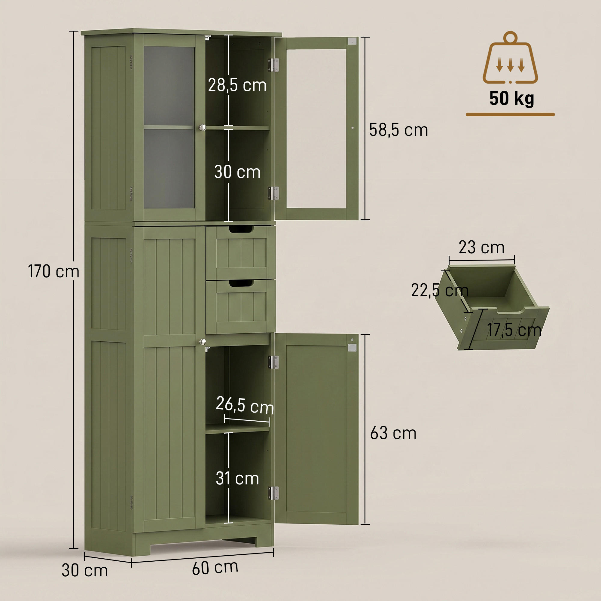 Pangivo Hochschrank Grün 30x170x60 cm