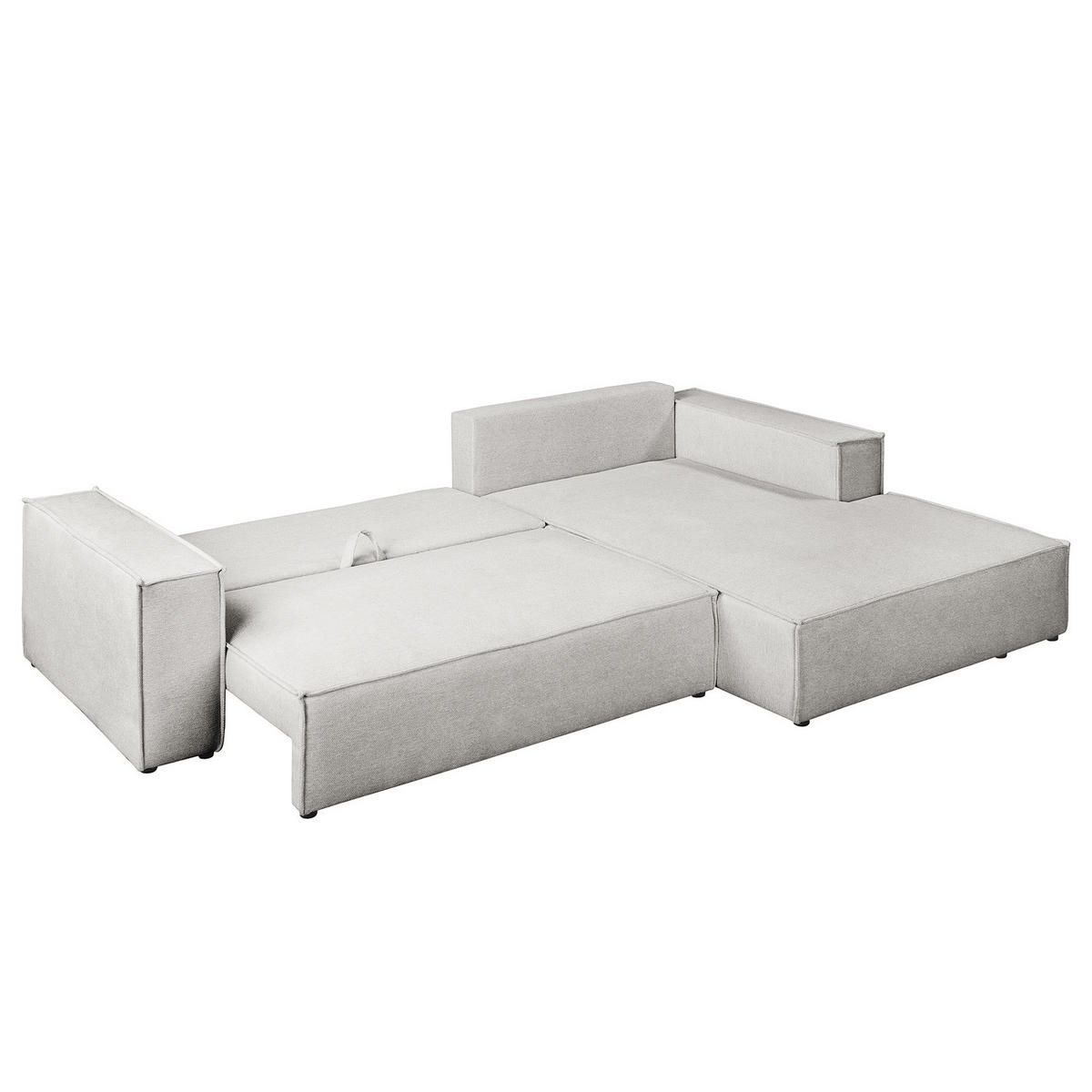 ECKSOFA mit Schlaffunktion - Longchair - Hellgrau/Schwarz, Kunststoff/Textil (294/185cm) - home24