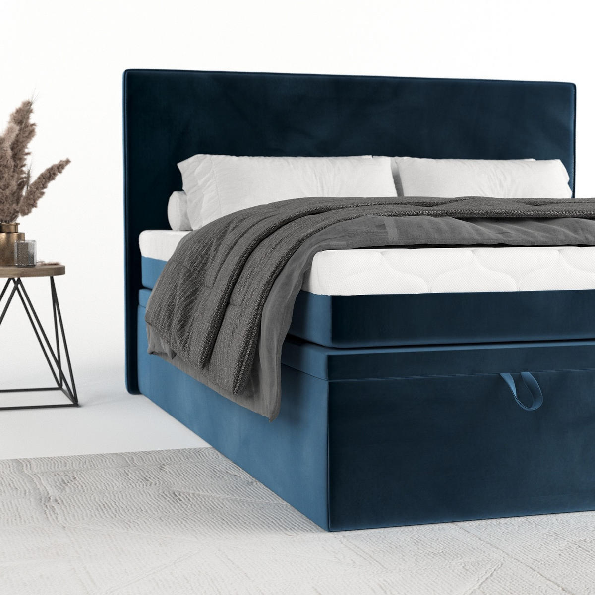 BOXBETT Zalla 140/200 cm Dunkelblau im Kronos Stoff - Schwarz/Dunkelblau, Holz/Holzwerkstoff (140/200cm) - AltaBeds