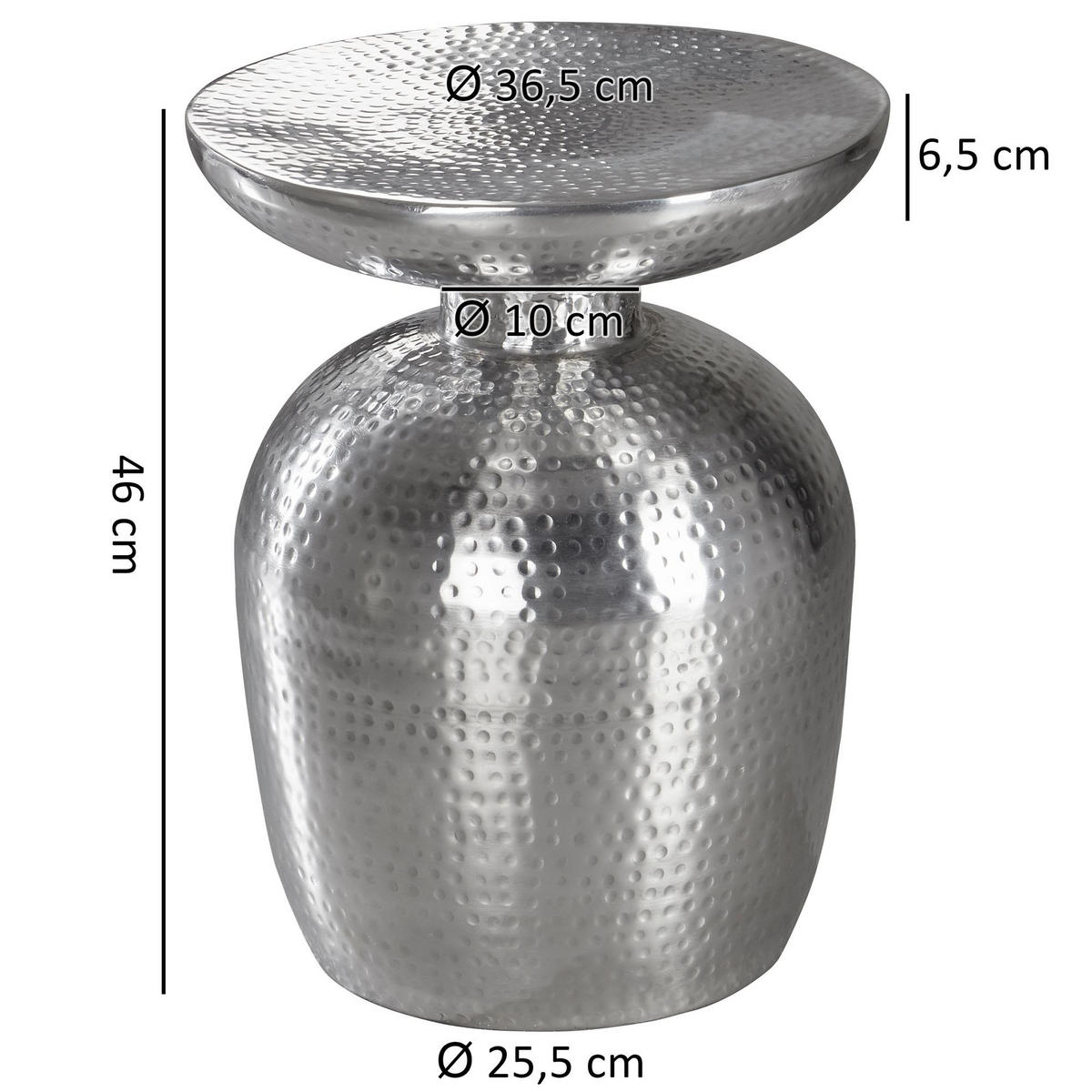 BEISTELLTISCH Aluminium Hammerschlagstruktur Belastbar ENNS, Silber 36x36x46 cm - Silberfarben, Metall (36/36/46cm) - KADIMA DESIGN
