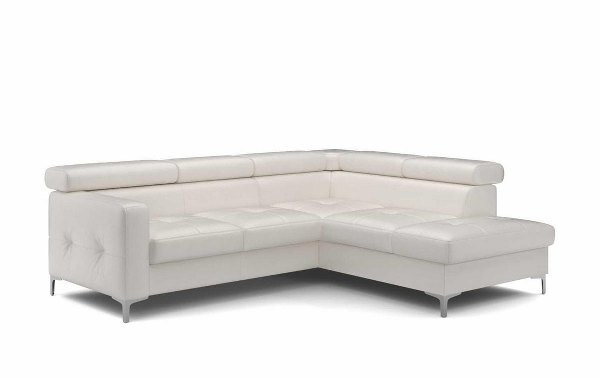 ECKSCHLAFSOFA aus Echtleder mit Schlaffunktion und Bettkasten - Chromfarben/Eiche Bianco, Leder/Holz (207/242cm) - Cotta