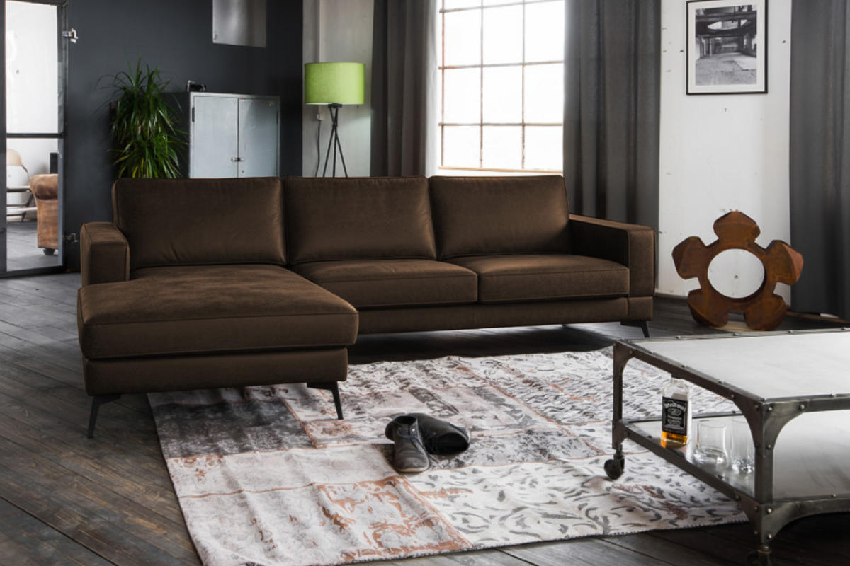 ECKSOFA BLOOM Dunkelbraun Leder - Dunkelbraun/Schwarz, Leder/Metall (276/177cm) - KAWOLA