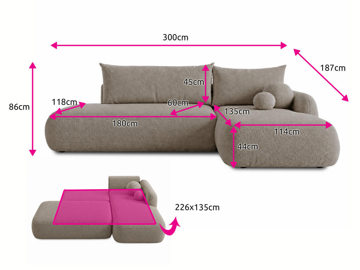 ECKSOFA Neto, Seite: Links - Schwarz/Weiß, Holz/Kunststoff (300/187cm) - Sofnet