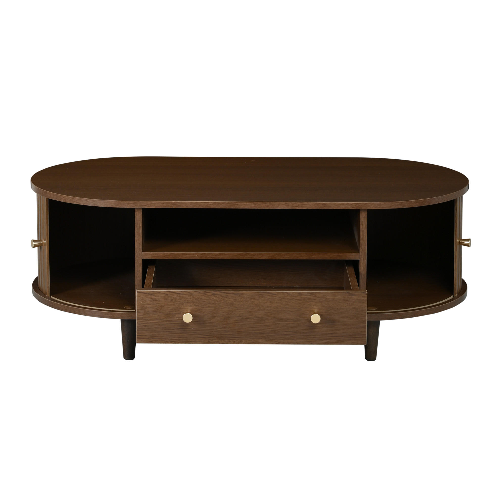 COUCHTISCH 100/50/36 cm walnussfarben aus MDF mit Schublade und Rolltür - Nussbaumfarben, Holzwerkstoff (100/50/36cm) - OKWISH