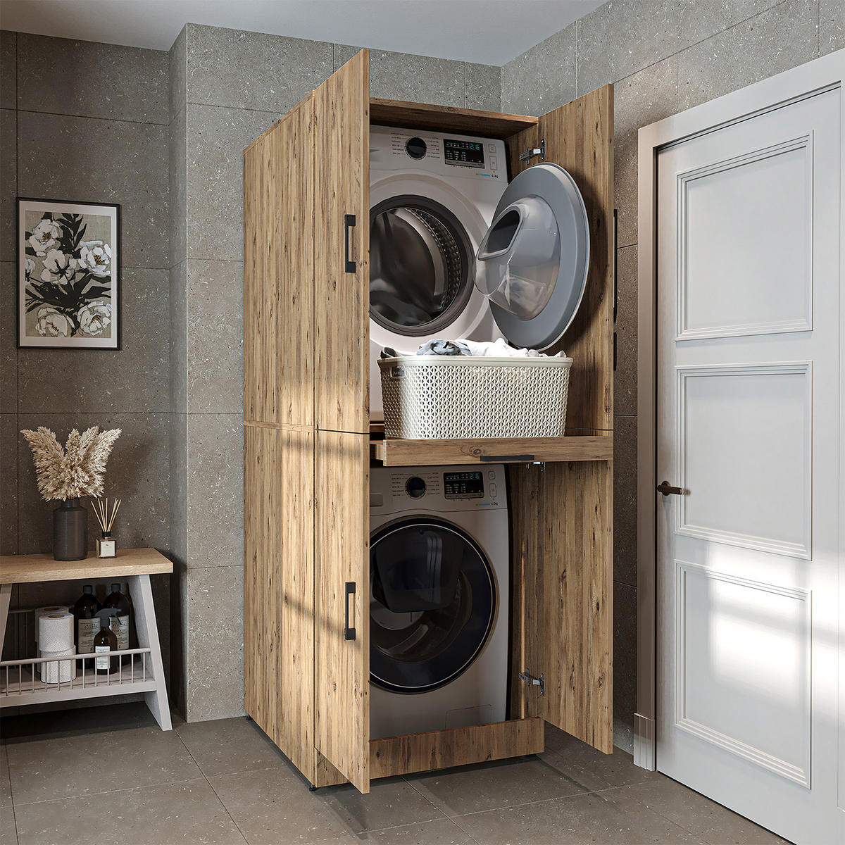 WASCHMASCHINENSCHRANK DORA-I 70cm Breit - Eichefarben, Holzwerkstoff (70/186/74cm)