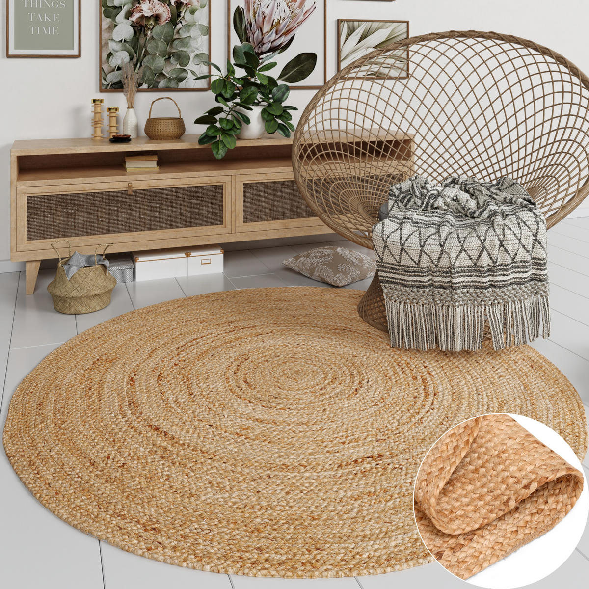 JUTETEPPICH Nitin natur 100/100 cm - Naturfarben, Naturmaterialien (100/100cm) - My-Rug