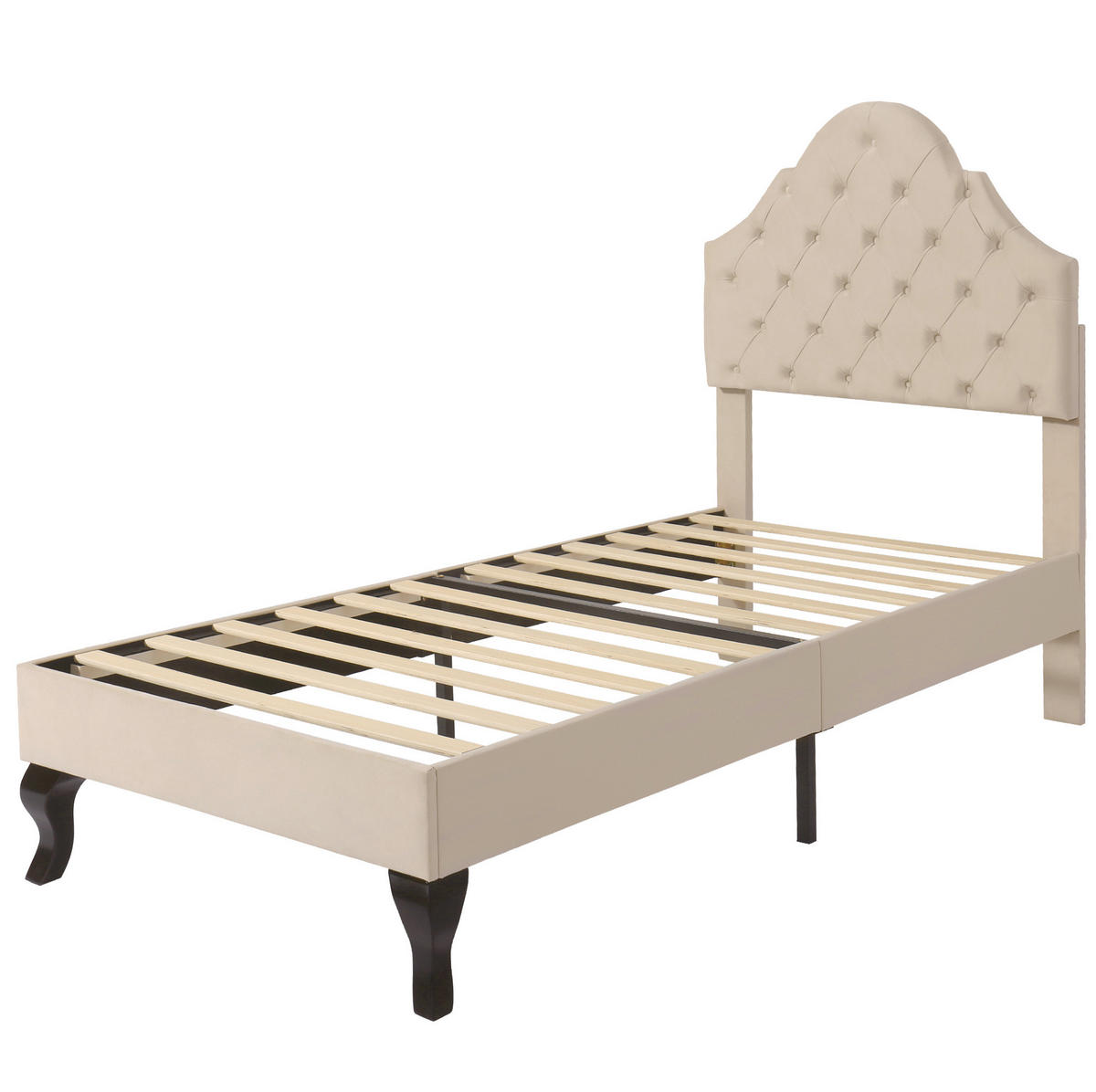 POLSTERBETT 90/200 cm Beige mit höhenverstellbarem Kopfteil und Lattenrost - Beige, Textil (90/200cm) - OKWISH