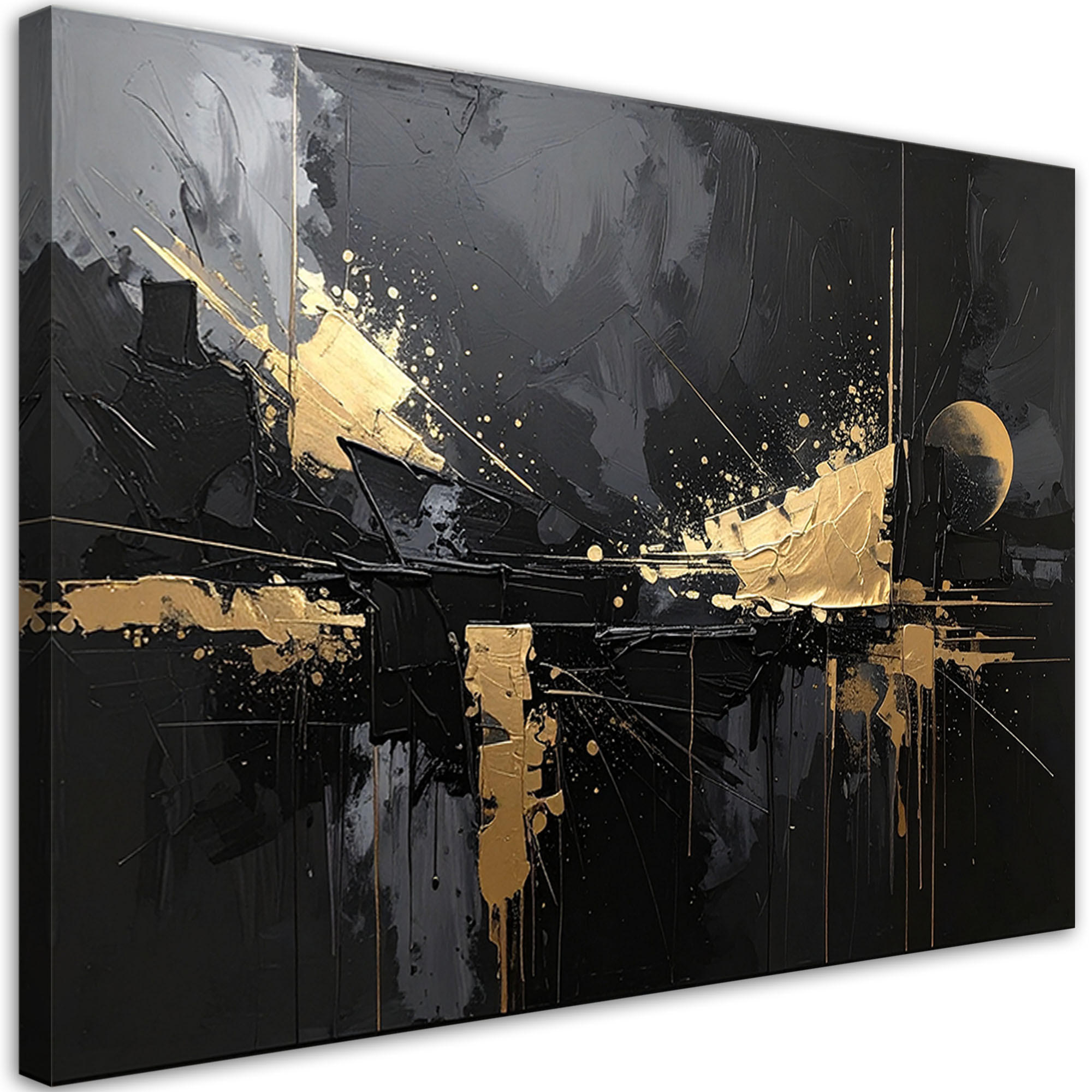 LEINWANDBILDER, Schwarze Abstraktion mit goldenen Reflektionen - Schwarz, Textil (120/80cm) - Feeby