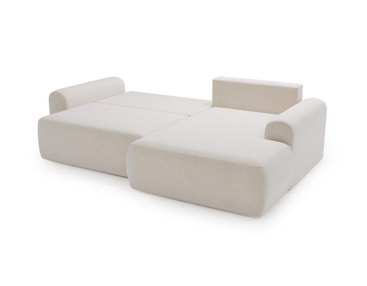 ECKSOFA Aurora Weiß, mit Schlaffunktion in Lambi Stoff, rechte seite - Weiß, Holzwerkstoff/Textil (257/177cm) - Bettso