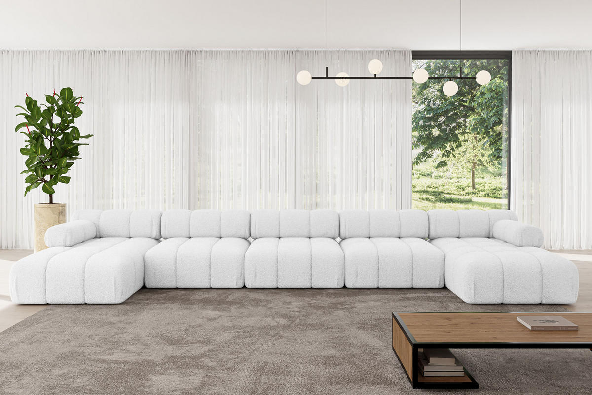 WOHNLANDSCHAFT modulares Sofa Tesso-U3 - 475x160x70 cm Weiß Bouclé - Weiß, Holzwerkstoff/Textil (475/70/160cm) - ALTDECOR