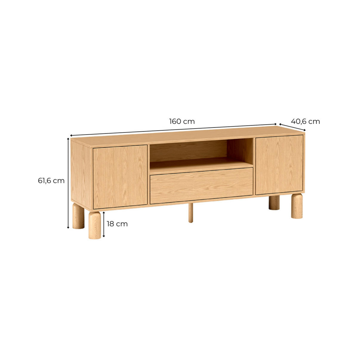 TV-LOWBOARD Sanden SN-6 160 x 61,6 x 40,6 cm Eiche Bookmatch - Eichefarben, Holz/Holzwerkstoff (160/61.6/40.6cm) - Koseto