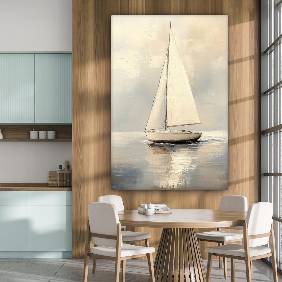 OBRAZ NA PLÁTNĚ Plachetnice - Moře - Oblačno 90x140 cm - krémová, textil (90/140cm) - MuchoWow