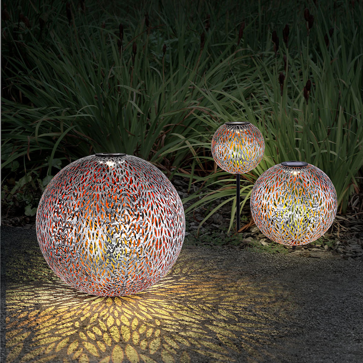 LED AUSSENLEUCHTE Kugel Silber-Grau Gold 2er Set - Silberfarben, Metall (27/27/38cm) - Globo Lighting