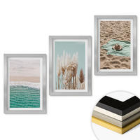 WANDBILDER 3er Set - 20x30 cm Silberner Rahmen - Strandwellen Grashut - Silberfarben, Kunststoff (20/30cm) - ArtPrintCave