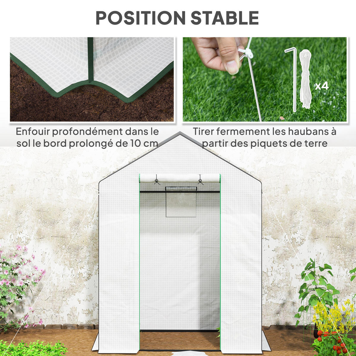 GEWÄCHSHAUS DE-12025 mit 1 Tür, 1 Fenster & 3 Etagen Weiß - Weiß, Kunststoff (74/190/143cm) - ComfortXL