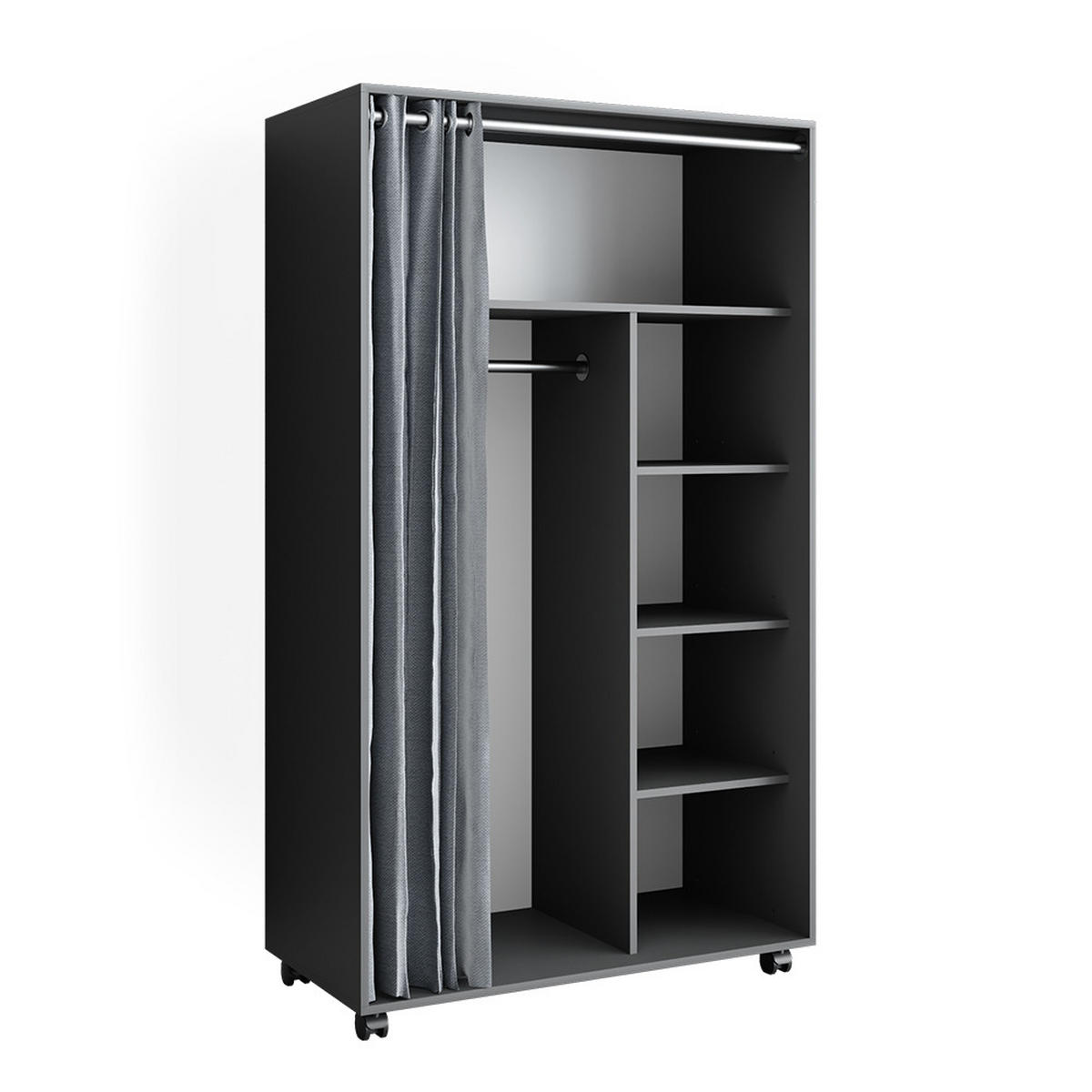 KLEIDERSCHRANK Doros Grau 100 x 168 cm mit Rollen - Grau, Holzwerkstoff (100/168/50cm) - Vicco