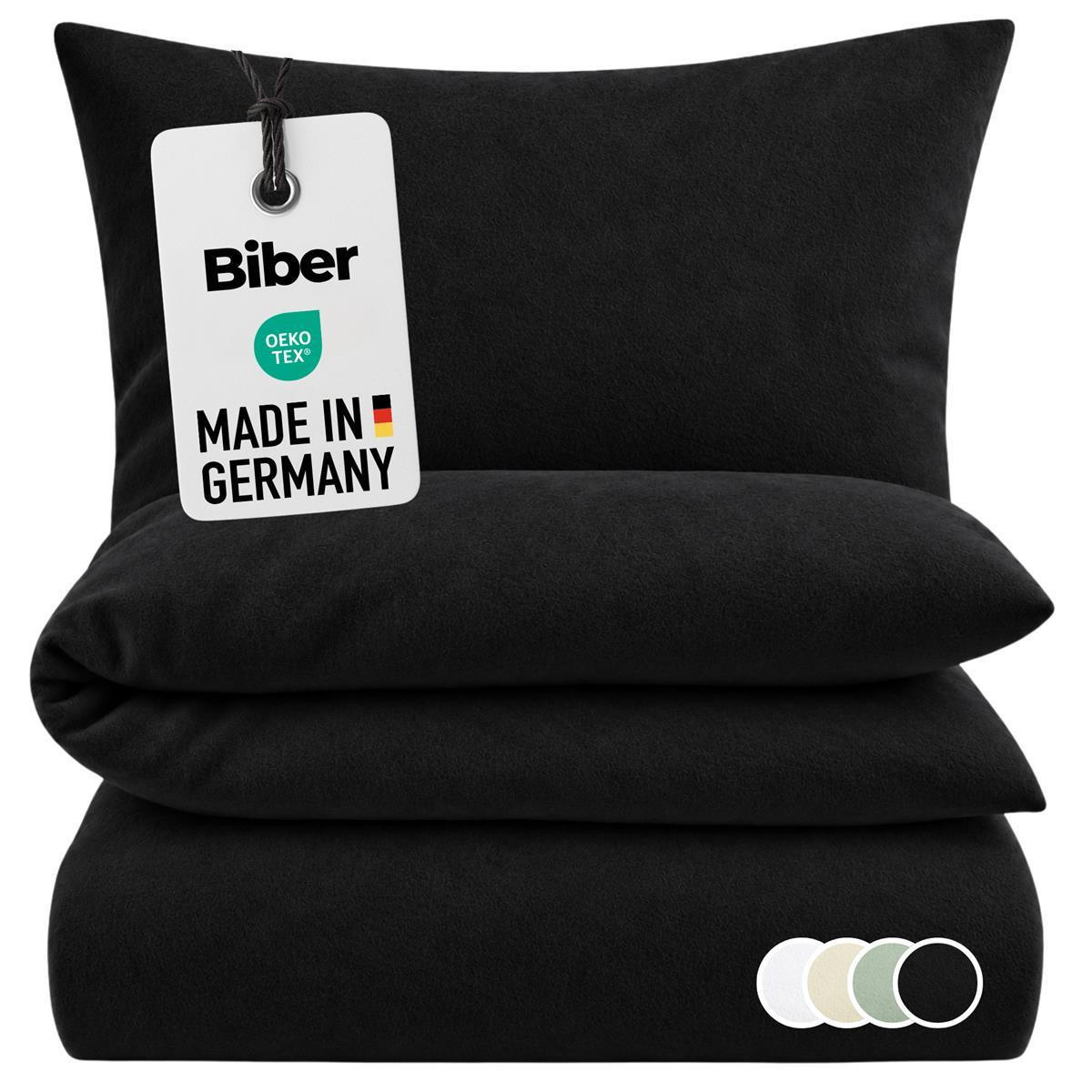 BETTWÄSCHE Biber 155x220 Schwarz Uni Flanell Winter Bettbezug - Made in Germany - Schwarz, Textil (155/220cm) - Carpe Sonno
