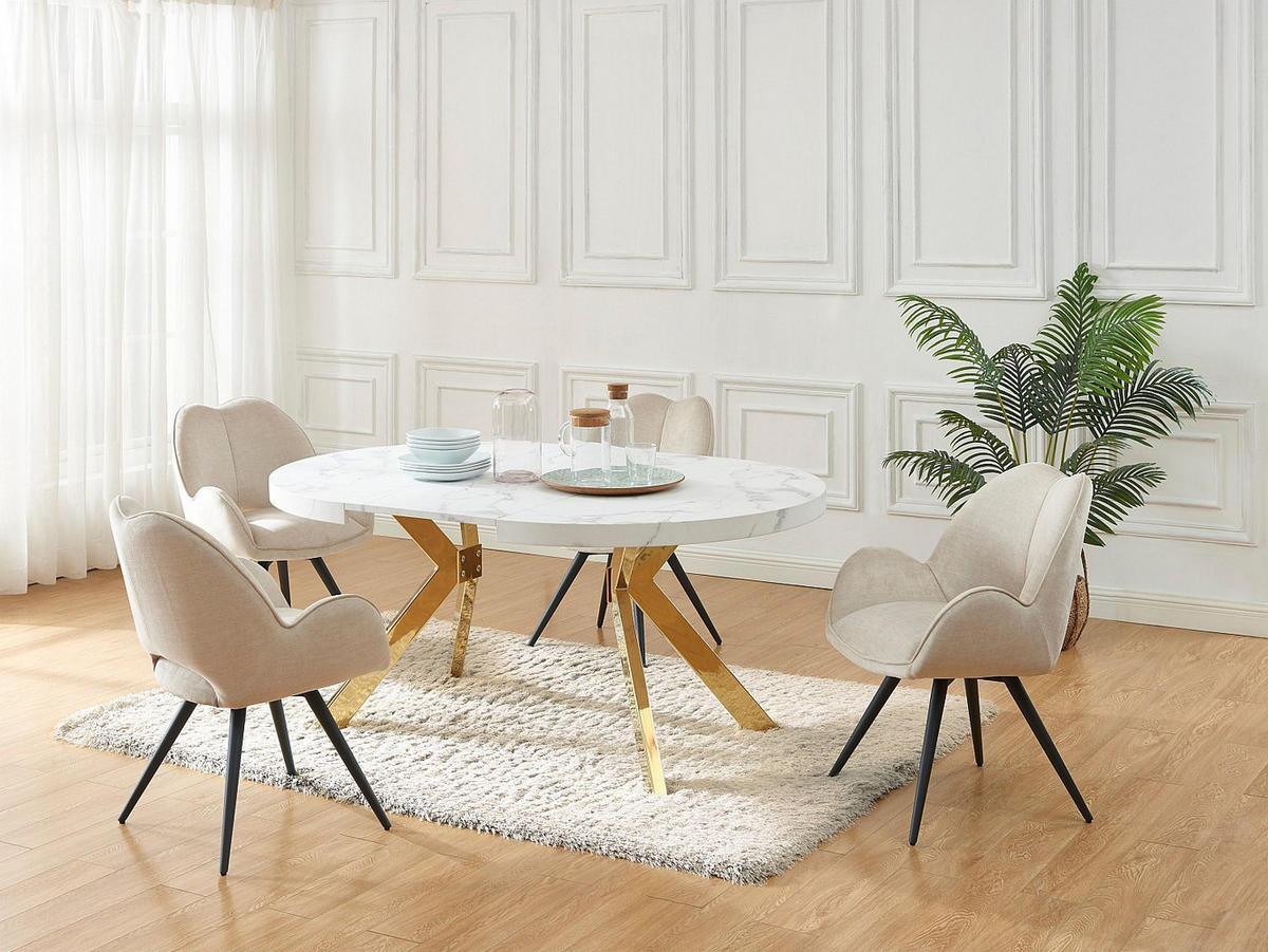 ESSTISCH - ausziehbar - 4 bis 8 Personen - MDF & Stahl - Marmor-Optik Weiß & Goldfarben - KOMONI - Weiß, Holz (120/220/76cm) - Vente-Unique