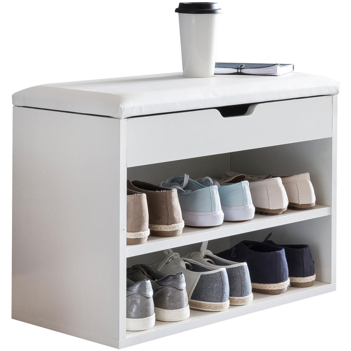 SCHUHBANK gepolstert mit Stauraum, Weiß 60x30x40 cm - Weiß, Holz/Textil (60/40/30cm) - KADIMA DESIGN