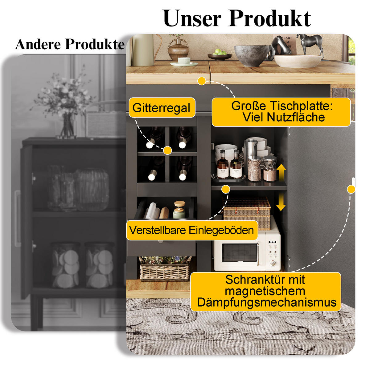 AUSZIEHBARER Esstisch aus MDF mit Stauraum, 110-140/80/75 cm, Schwarz/Natur - Schwarz, Holzwerkstoff (110/80/75cm) - Redom