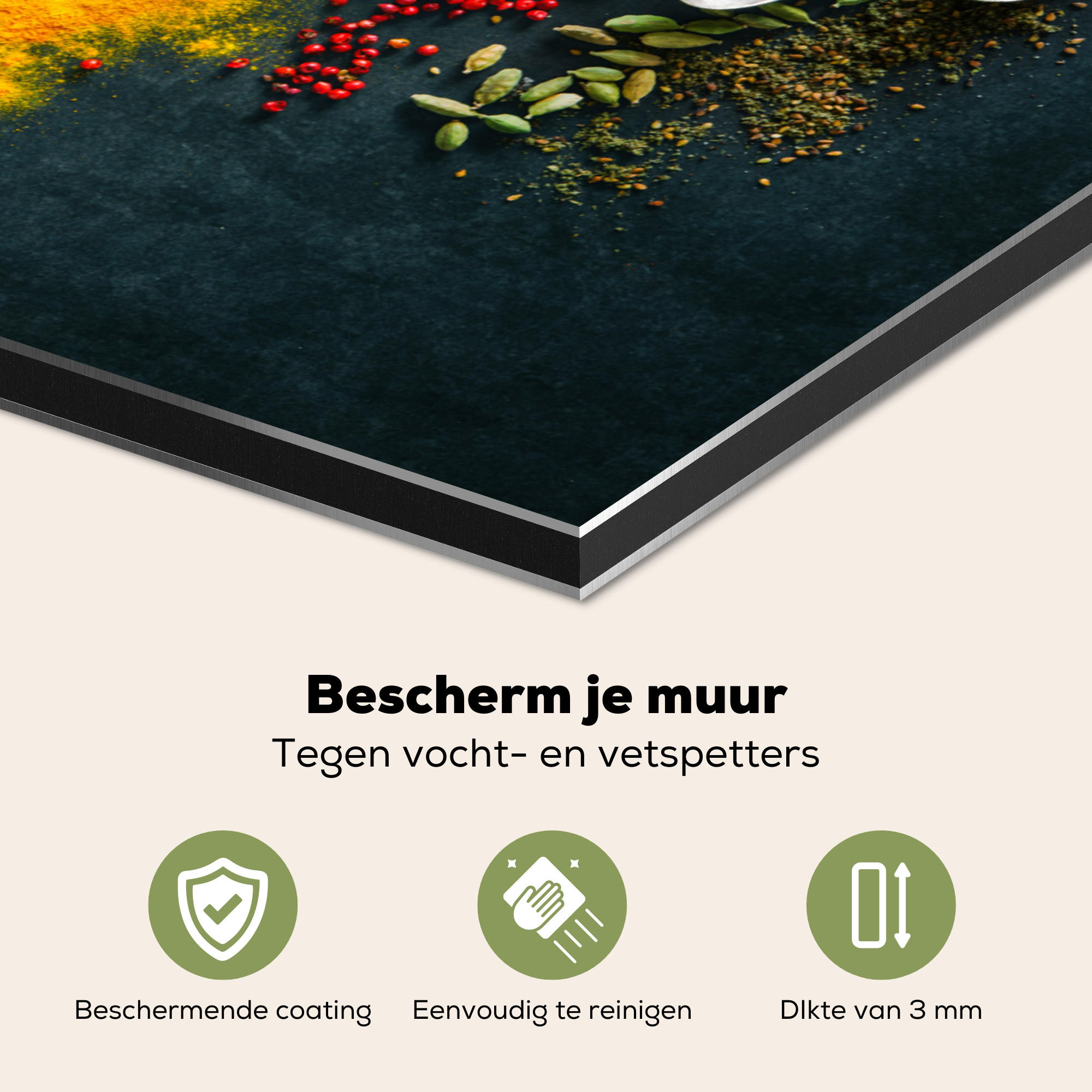 SPRITZSCHUTZ KÜCHE Kräuter - Gewürze - Löffel 70x50 cm - Multicolor, Metall (70/0.3/50cm) - MuchoWow