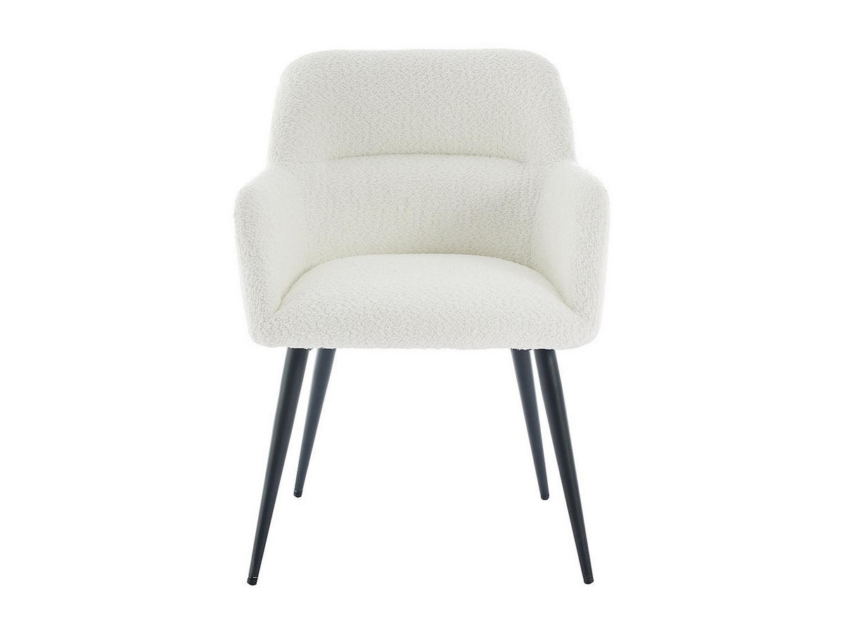 STUHL mit Armlehnen 6er-Set - Bouclé-Stoff & schwarzes Metall - Weiß - HEKA - Weiß, Textil (59.5/78/61cm) - Vente-Unique