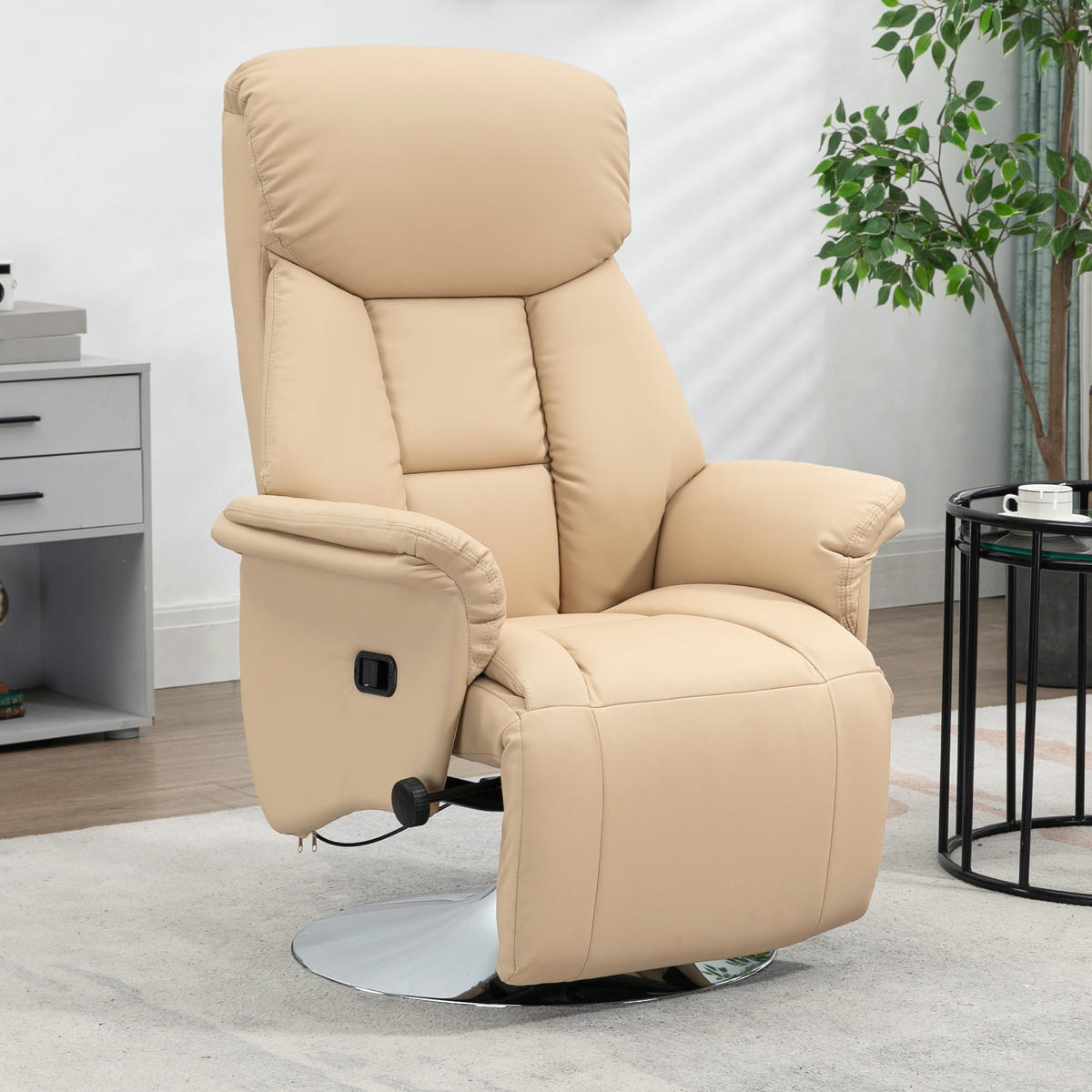 RELAXSESSEL, Fernsehsessel mit manuell Verstellbarer Rückenlehne, Fußteil, Beige - Beige/Silberfarben, Metall (78/109/80cm) - HOMCOM