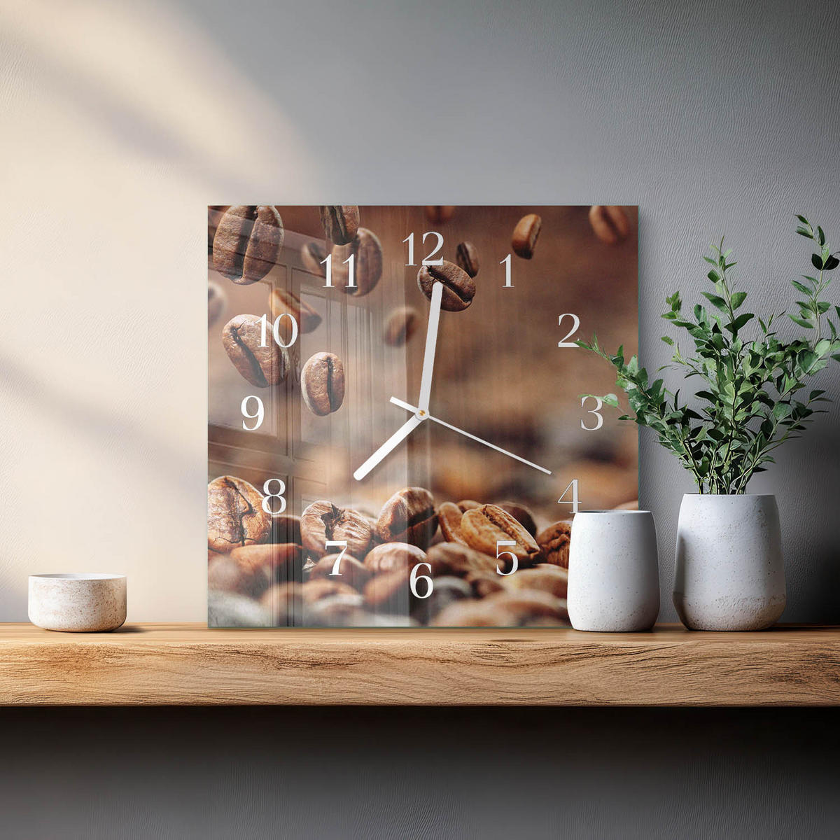 WANDUHR 30x30 cm - Kaffeebohnen - Braun, Glas (30/30/0.4cm) - TULUP