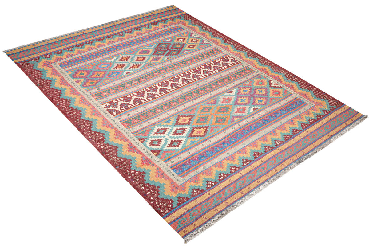 HANDWEBTEPPICH Sumak Sirdjan Kelim Bunt 238/159 cm Schurwolle - Multicolor, Textil (159/238cm) - Looma