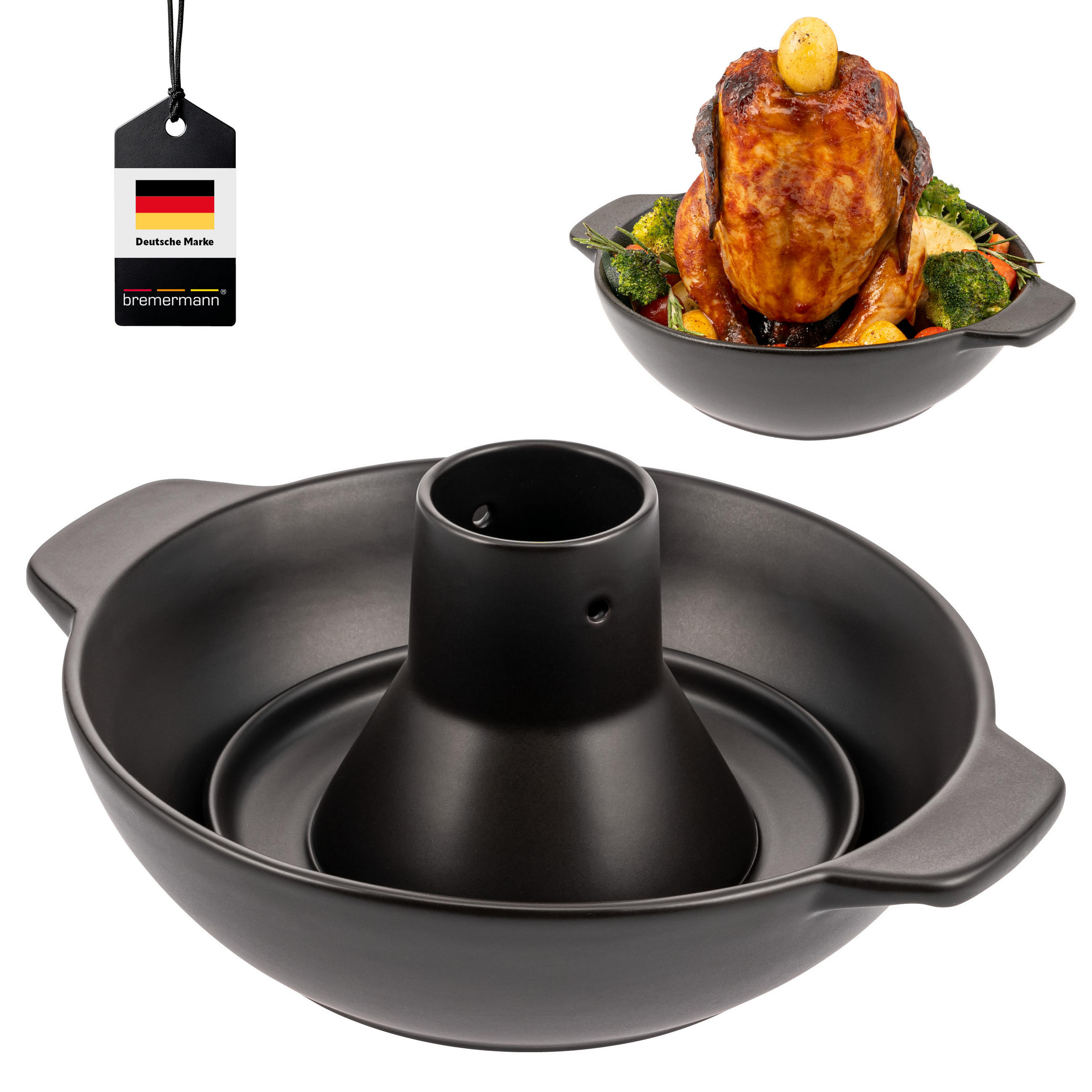 HÄHNCHENBRÄTER 2er-Set, schwarz, Steingut - Schwarz, Keramik (30.5/7.5/25cm) - bremermann