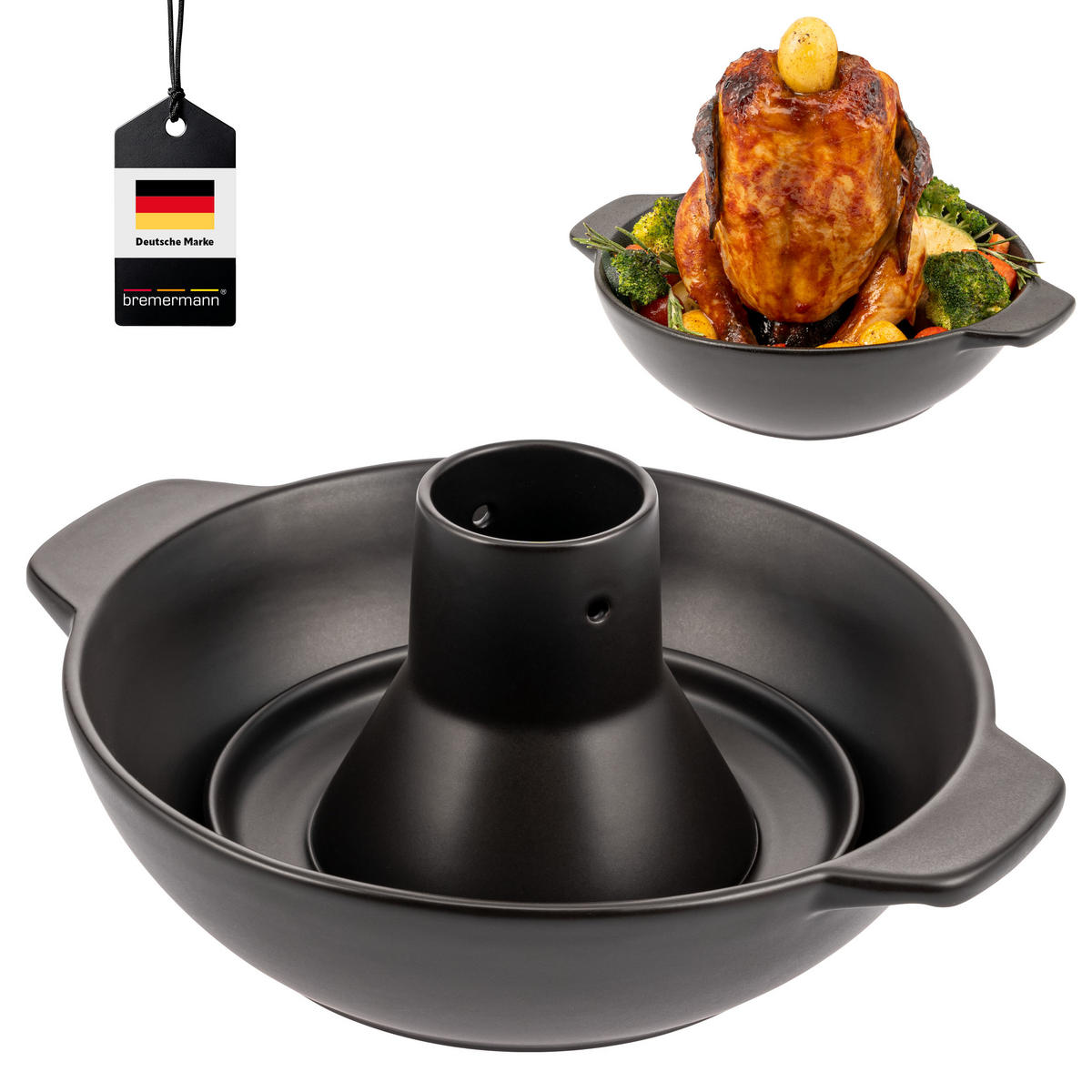 HÄHNCHENBRÄTER 2er-Set, schwarz, Steingut - Schwarz, Keramik (30.5/7.5/25cm) - bremermann