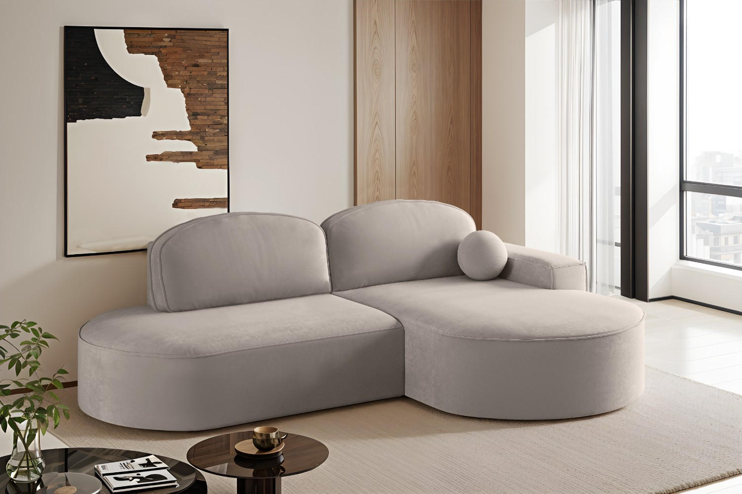 ECKSOFA mit Schlaffunktion und Bettkasten Modena Runden stoff Salvador Hellbeige Rechts - Creme, Holz/Textil (278/179cm) - Kaiser Möbel