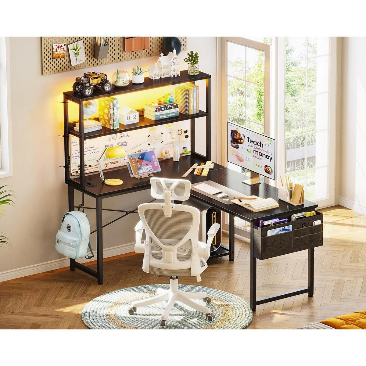 GAMING Tisch L-Form mit LED und Steckdosen 110 x 80 cm Schwarz - Schwarz, Holzwerkstoff (80/110/75.6cm)