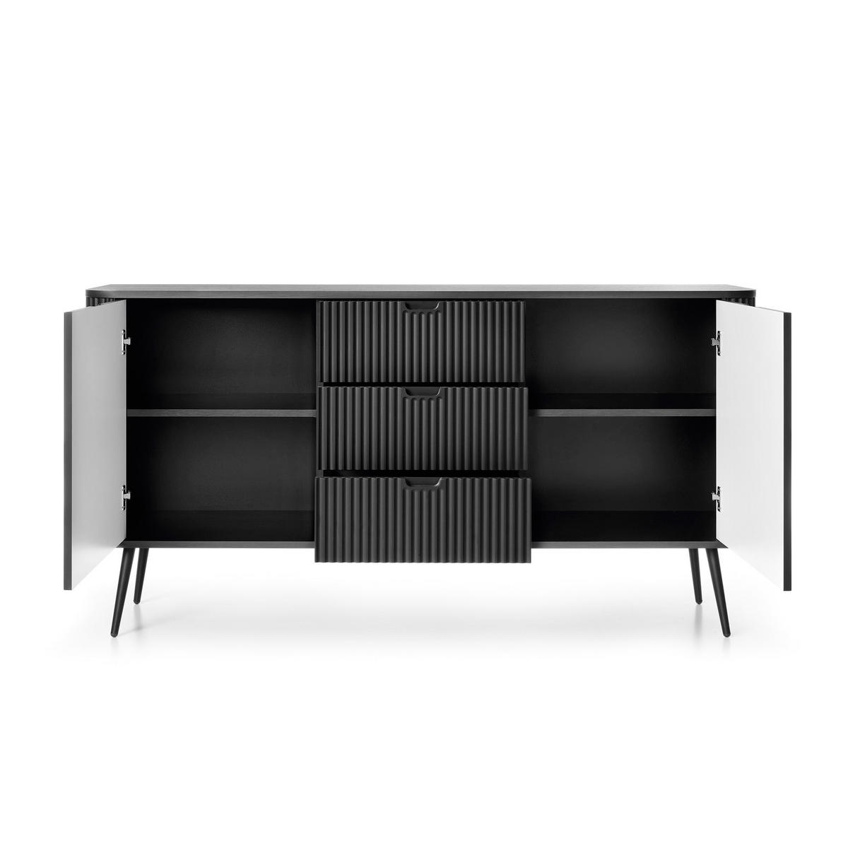 SIDEBOARD ZENZERO 168/87/39 cm mit 3 Schubladen 2 Türen Schwarz - Schwarz, Holzwerkstoff (168/87/39cm) - MASSENO