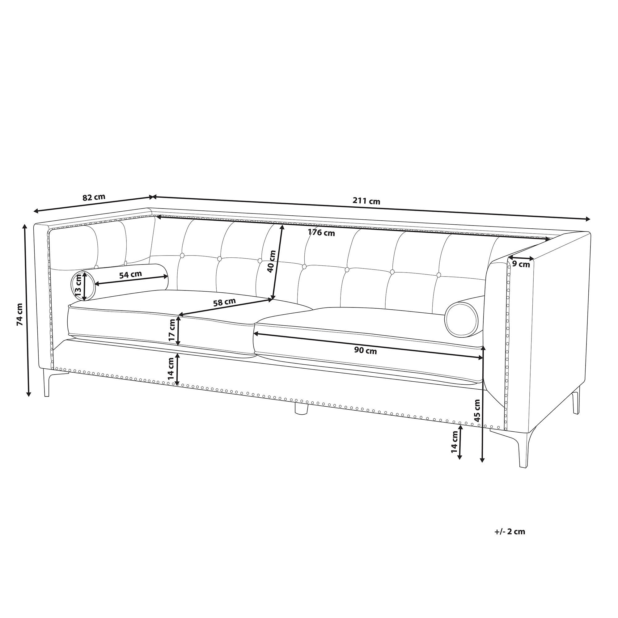 Thumbnail - Beliani 3-Sitzer-Sofa, Hellblau, Textil, 211x74x82 cm, Wohnzimmer, Sofas & Couches, Sofas, 3-Sitzer Sofas